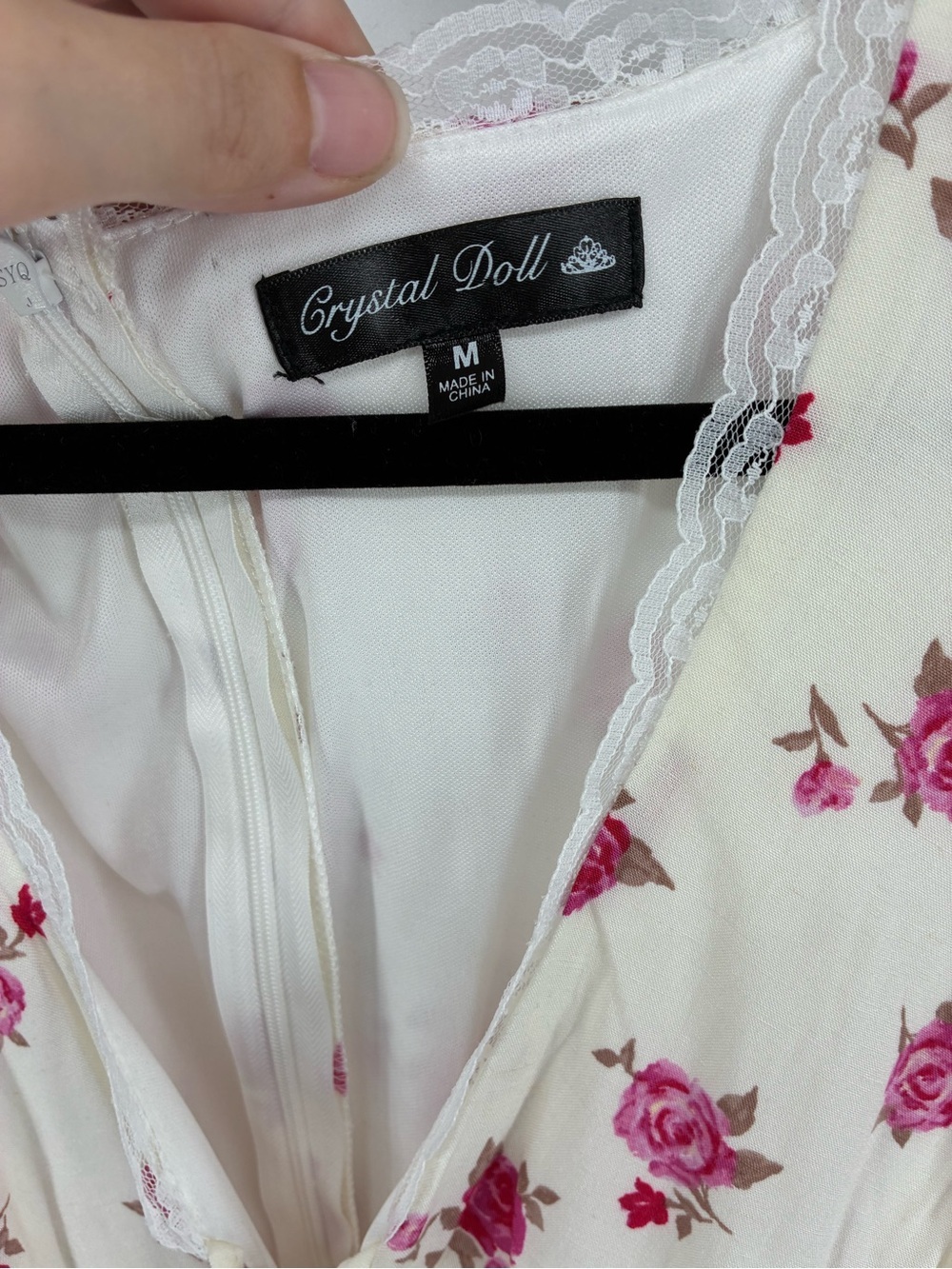 Floral Tie-Front Maxi Dress in White with Pink Roses Cottagecore - Picture 7 of 14